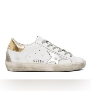 Golden goose silver and gold superstar sneakers